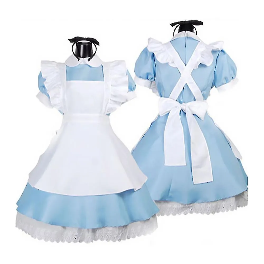 Women Blue Alice In Wonderland Costume Halloween Christmas Party Costume Maid Dress Fairytale Dress Up With Black Bowknot Headwe