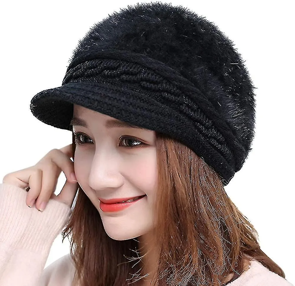 Women Girls Peaked Beanie Hat Visor Beret Hat Winter Thermal Baker Boy Cap