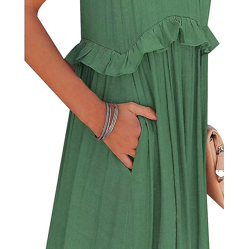 Women's Halter Neck Sleeveless A Line Dress, Casual Beach Long Dress