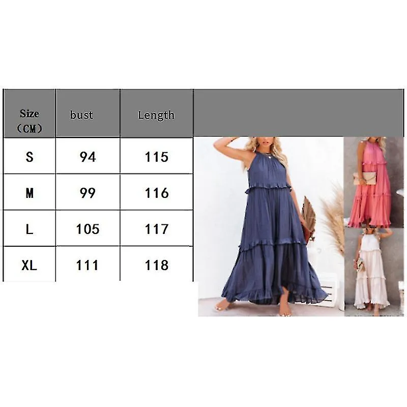 Women's Halter Neck Sleeveless A Line Dress, Casual Beach Long Dress