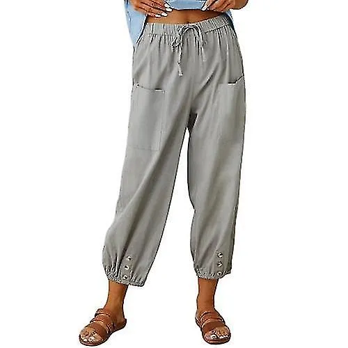 Women's Lantern Harem Pants Loose Flax Ankle Trousers Summer With Pocket