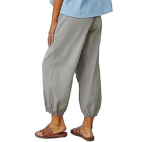 Women's Lantern Harem Pants Loose Flax Ankle Trousers Summer With Pocket