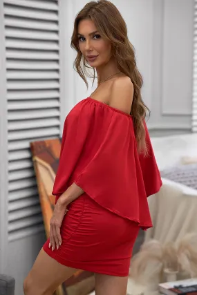 Women's Multiple Dressing Layered Red Mini Poncho Dress