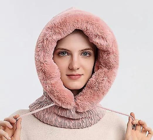 Women's Scarf Hat Suit, With Neck Muffs, Ear Muffs, Warm Thick Windproof Wool Filled Cap