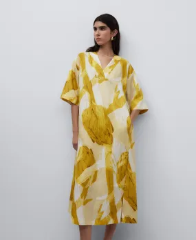 Yellow printed dress woman