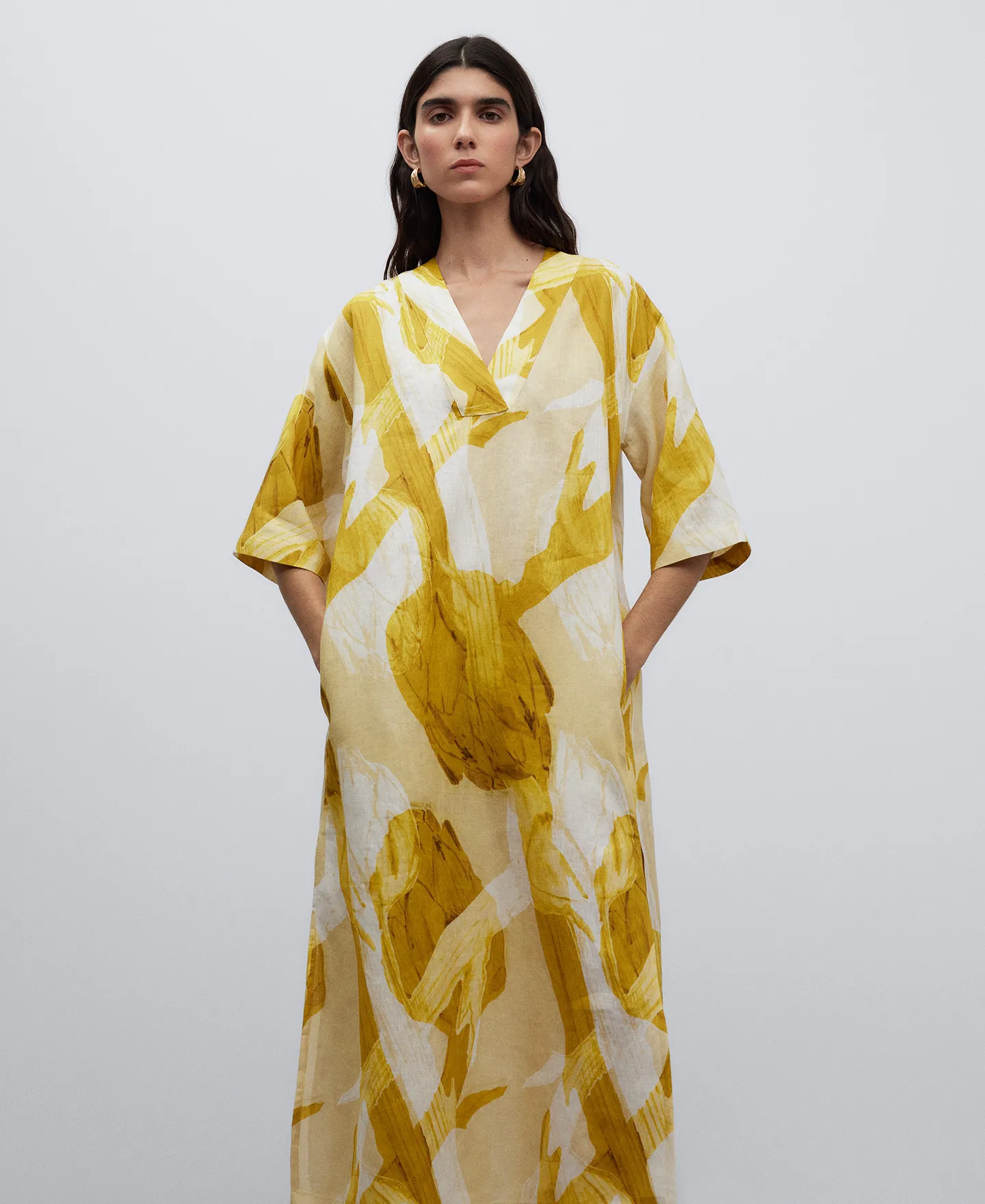 Yellow printed dress woman