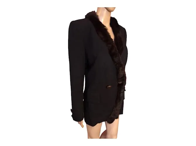 YVES SAINT LAURENT Chaquetas T.fr 40 Piel Negro 