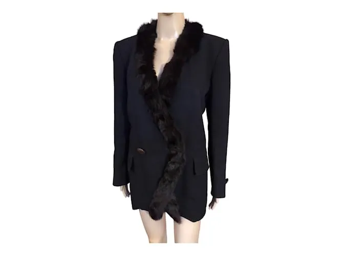 YVES SAINT LAURENT Chaquetas T.fr 40 Piel Negro 